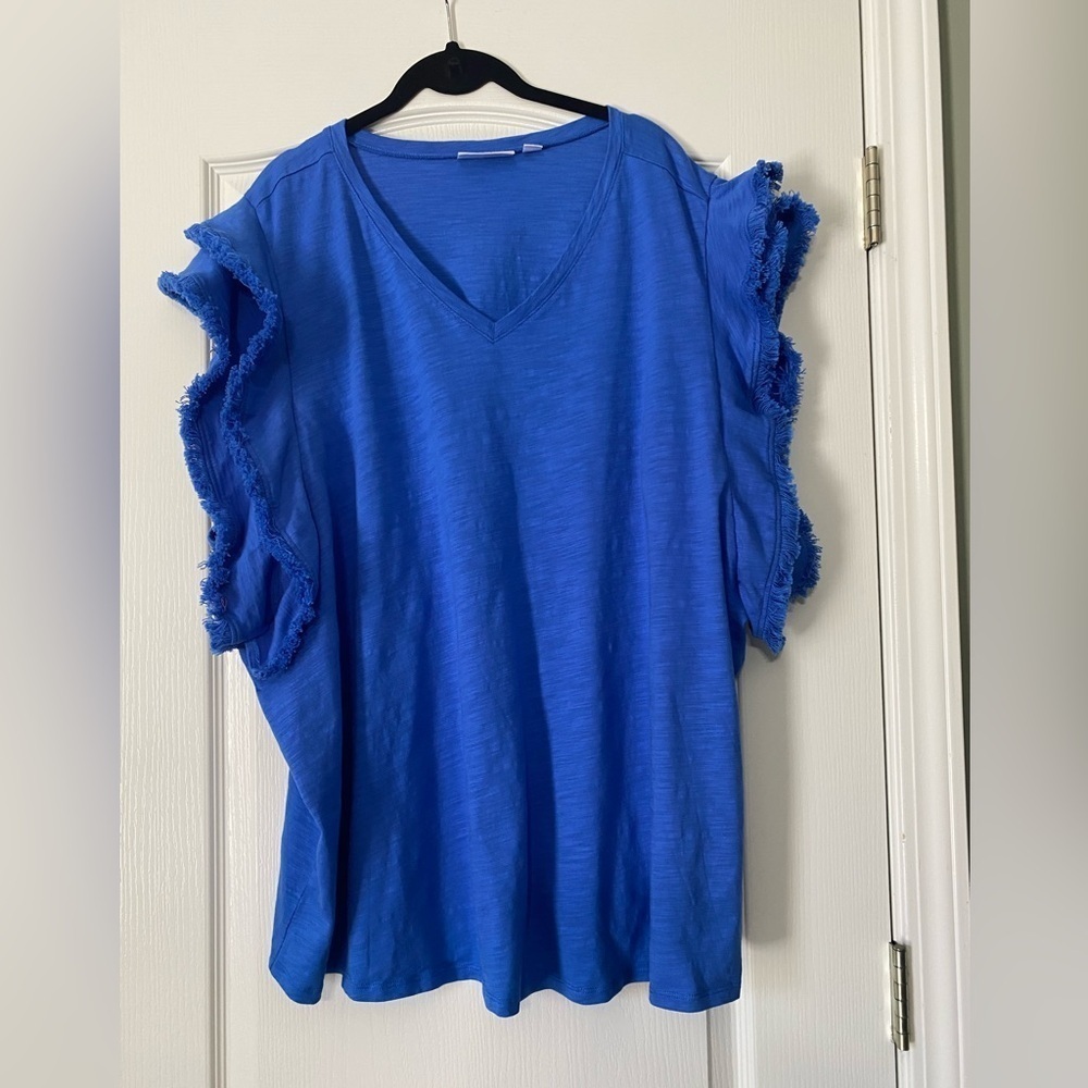 Belle by Kim Gravel Women's Blue Ruffle Sleeve Top Women’s Size 5X